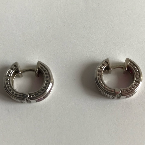 RUBY HOOP EARRINGS 14k White Gold Huggie Style Hoop Earrings July Birthstone - Picture 9 of 14